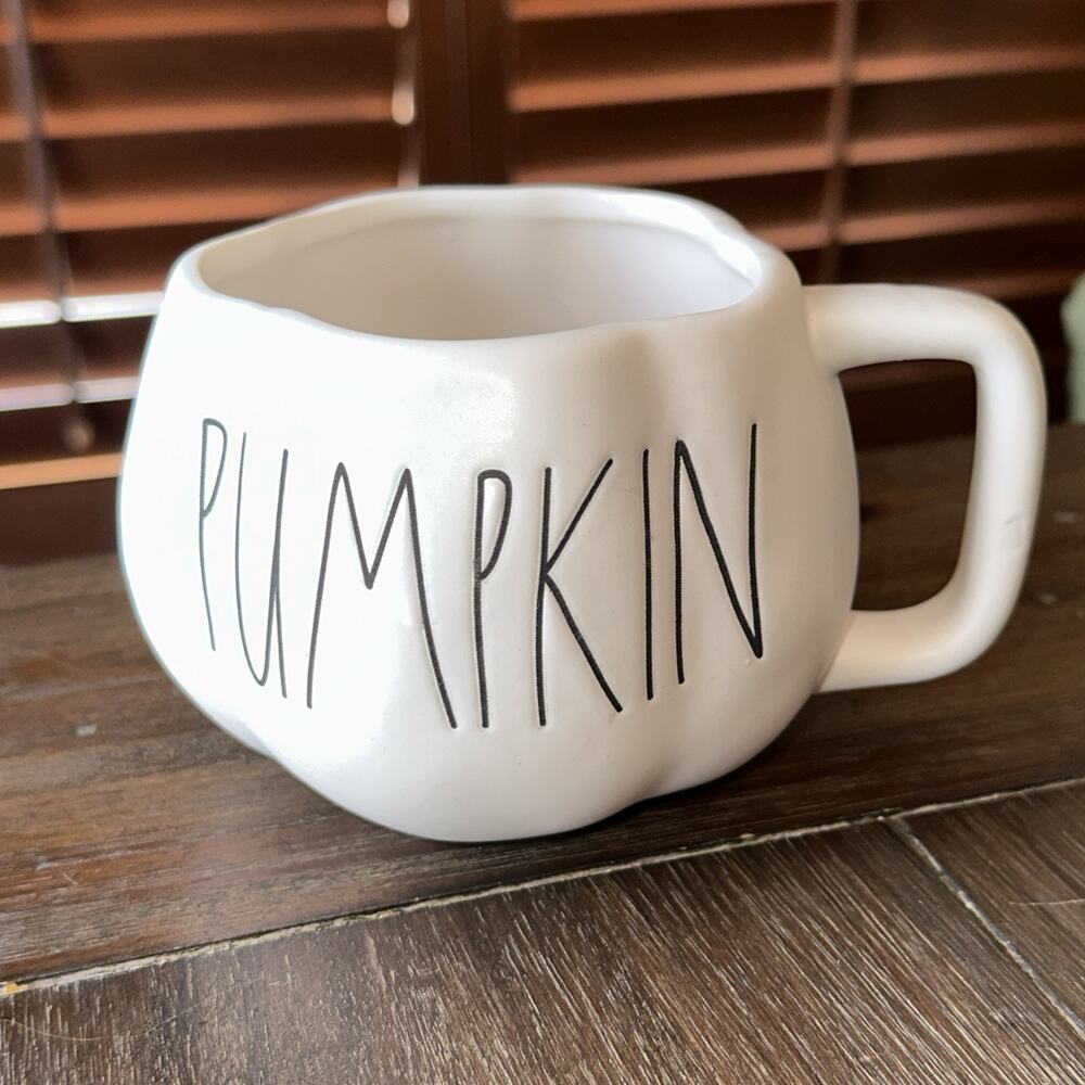 Rae Dunn PUMPKIN Thanksgiving White Pumpkin Shape Coffee Mug